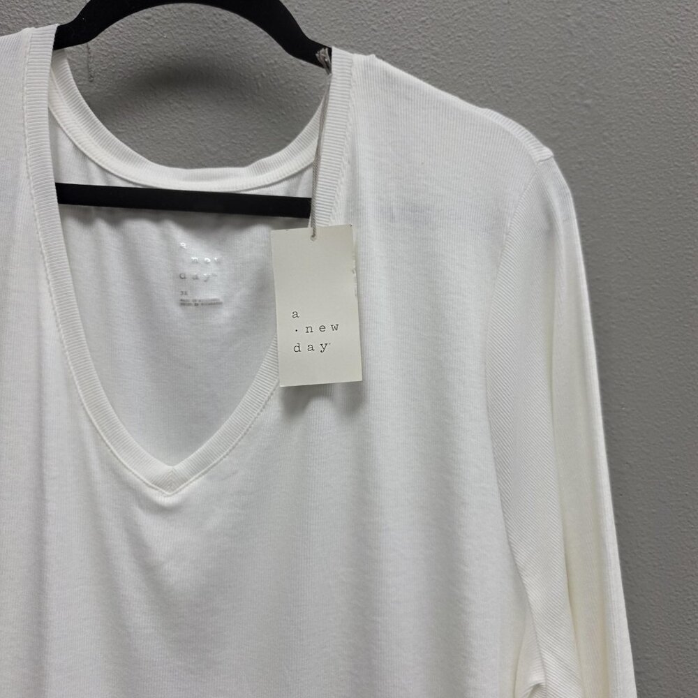 A New Day Shirt Womens 3X White Long Sleeve V-Neck Soft Stretch Plus Top Modal - Picture 3 of 12